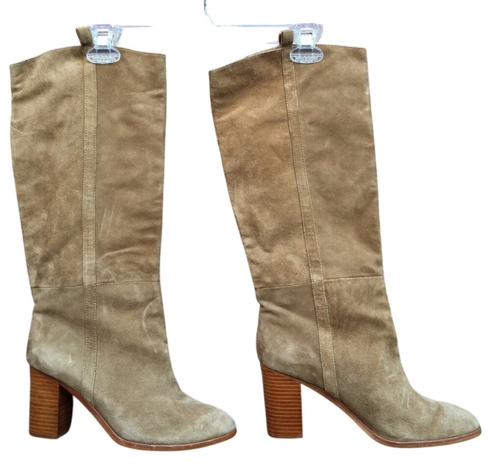 SPLENDID Delaney Tan Brown Suede 10 Mid Calf Tall Chunky Heel Boots